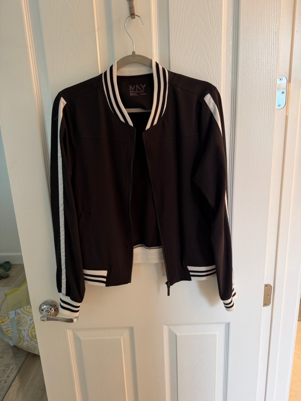 Marc New York Black Varsity Jacket with White Stripe Accents